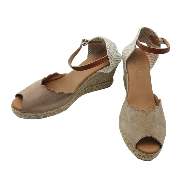 Paseart Womens Espadrille Wedges Spain 42/8.5-9 Spring Woven Jute Leather - Picture 1 of 14